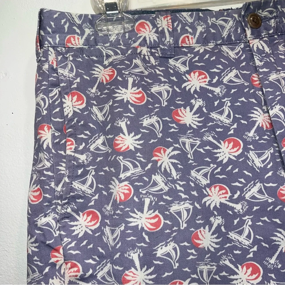 J.Crew Men's Stanton Purple Palm Tree Sunset Flat Front Cotton Shorts Size 32
